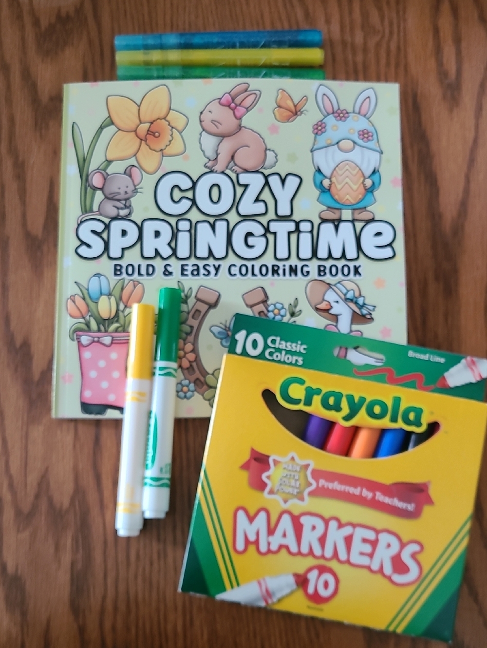 Bundle -Cozy Springtime Coloring Book W/ Crayola & Glitter Markers